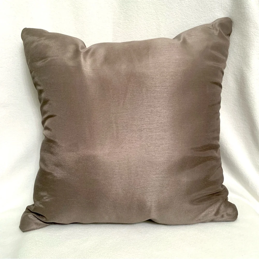 Embroidered Floral Fleur-De-Lis Medallion Pattern on Taupe Jacquard Throw Pillow
